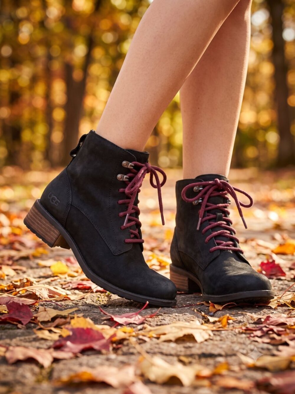 Ugg Denhali black nubuck shearling lace up hiking boots